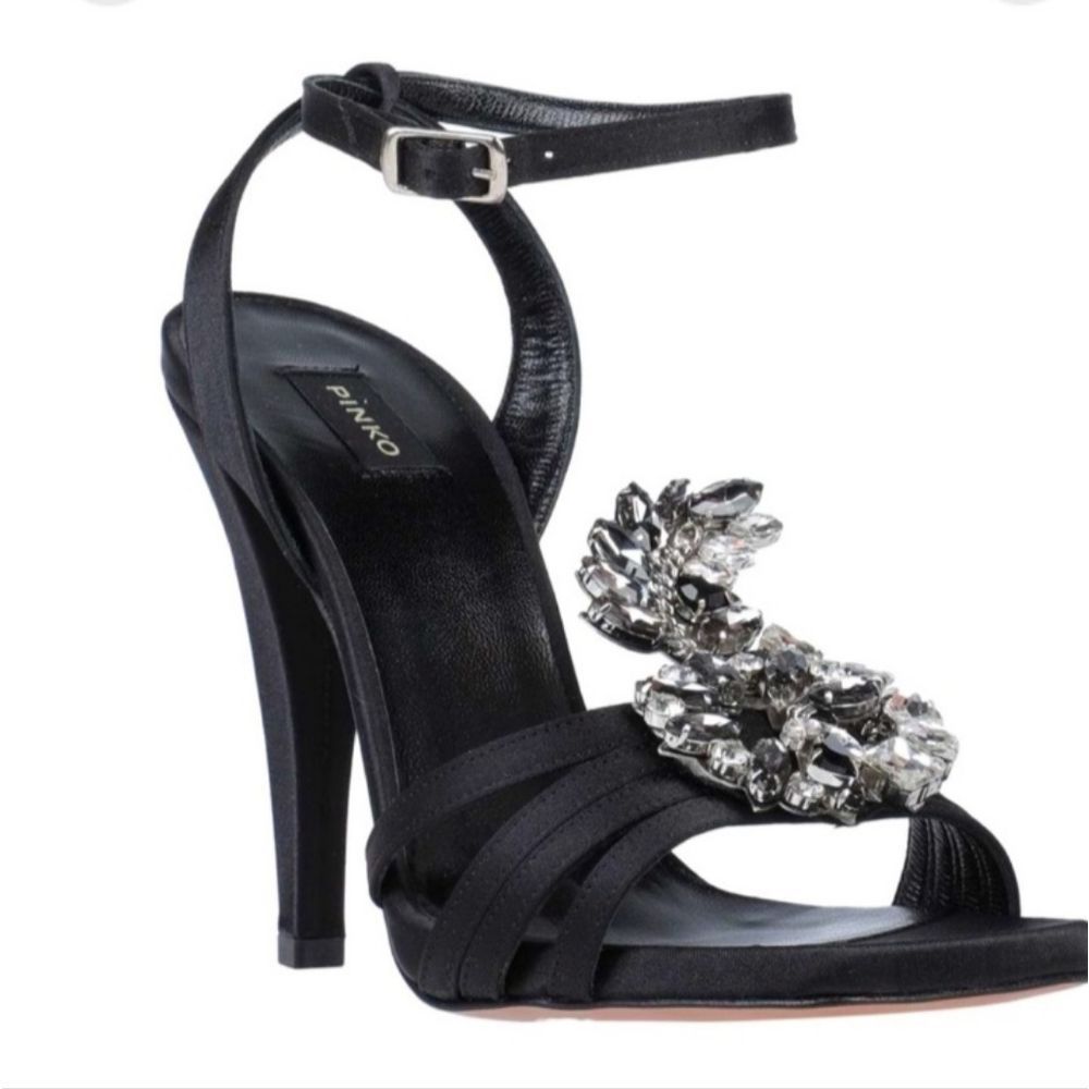 PINKO BLACK HEELED SANDALS WITH EMBELLISH CRYSTALS